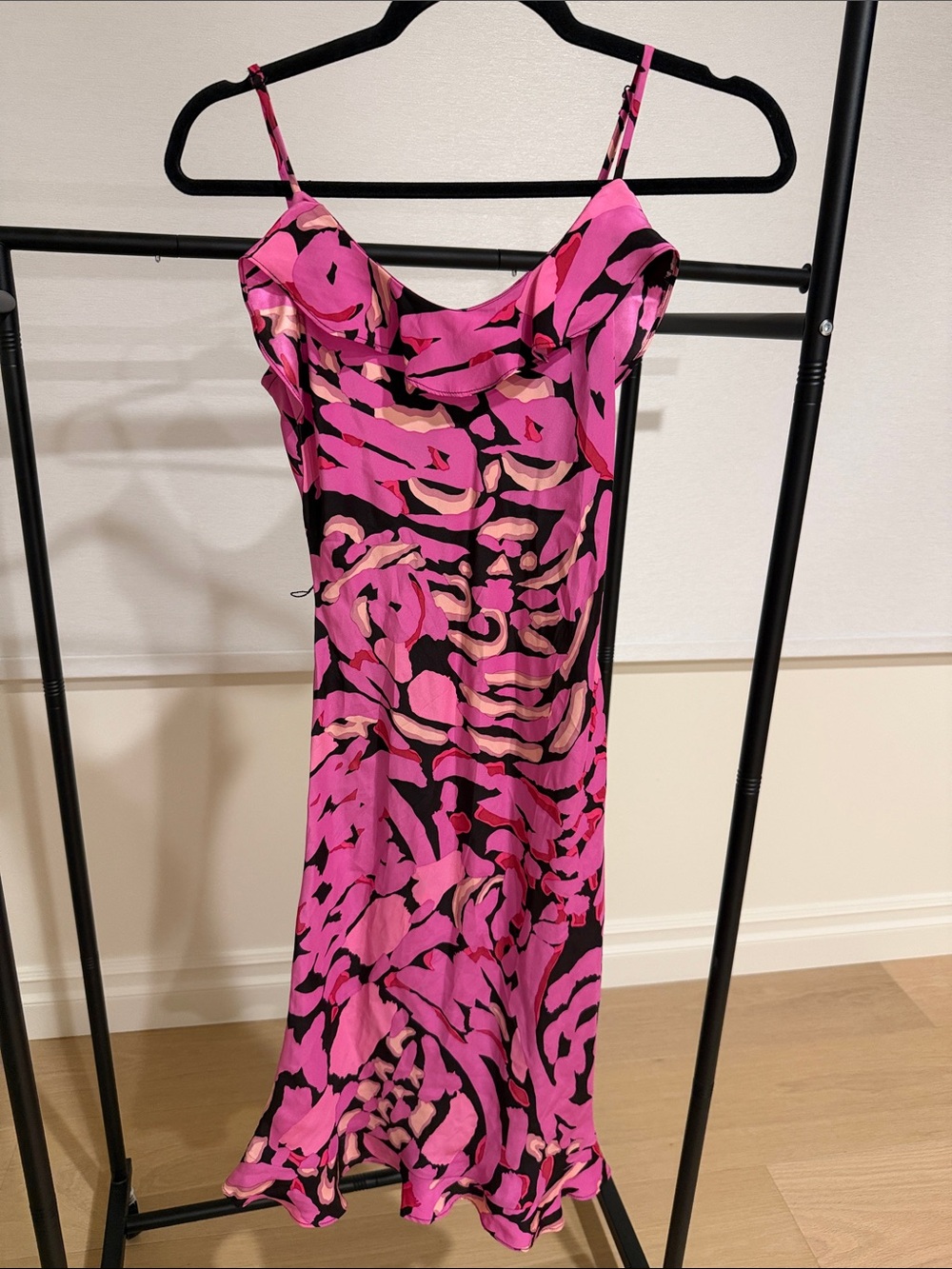 Betsey Johnson Pink & Black Abstract Midi Slip Dress
